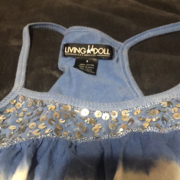Blue Tie Dye Bedazzled sequin tank top - Picture 3 of 4